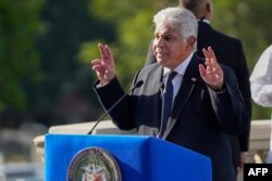 Президент Панами Хосе Рауль Муліно виступає з промовою під час церемонії з нагоди 25-ї річниці передачі Сполученими Штатами міжокеанського Панамського каналу Панамі, 31 грудня 2024 року. (Фото: ARNULFO FRANCO / AFP)