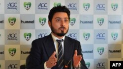 FILE - Then-secretary general of the Afghanistan Football Federation (AFF) Sayed Aghazada speaks during a press conference in Kabul, Afghanistan, Dec. 1, 2018.