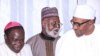 Rev. Matthew Hassan Kukah, hagu da Shugaba Buhari a dama, Gen. Abdulsalam, tsakiya (Twitter: Fadar gwamnatin Najeriya) 