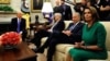 President Donald Trump meets with Senate Majority Leader Mitch McConnell (L), U.S. Senate Democratic Leader Chuck Schumer (2nd R), House Minority Leader Nancy Pelosi (R) and other congressional leaders in the Oval Office of the White House in Washington, Sept. 6, 2017.