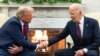 အမေရိကန်သမ္မတ Joe Biden နဲ့ ရွေးကောက်ခံသမ္မတ Donald Trump တို့ကို အိမ်ဖြူတော်မှာအတူတွေ့ရစဉ် (နိုဝင်ဘာ ၁၃၊ ၂၀၂၄)