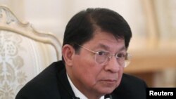 El ministro de Relaciones Exteriores de Nicaragua, Denis Moncada, asiste a una reunión con su homólogo ruso, Sergei Lavrov, en Moscú, el 30 de marzo de 2023.
