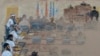 Boceto de enero de 2009 -revisado por el Pentágono- que muestra, de arriba a la izquierda a Khalid Shaikh Mohammad; Walid bin Attash; Ramzi bin al Shibh; Ali Abdul Aziz Ali, y otros acusados por crímenes de guerra en la Base Naval de EE. UU. en Cuba. 