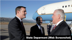 El Secretario de Estado Rex Tillerson se llega el 3 de febrer de 2018 a Bariloche, Argentina.