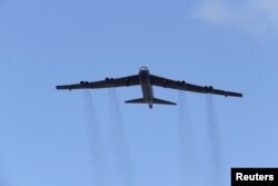 Latvia --A US B-52 bomber takes part in the "Saber Strike" NATO military exercise in Adazi, June 13, 2016