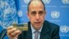 Tomas Ojea Quintana, the United Nations special investigator on human rights in North Korea, holds up a lock given to him by North Koreans who escaped from the country, during a press conference, Oct. 23, 2018, at U.N. headquarters in New York. 