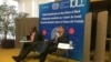South African President Cyril Ramaphosa and International Labour Organization Director-General Guy Ryder launch the report of the Global Commission on the Future of Work at a news conference held at ILO headquarters in Geneva, Switzerland, Jan. 22, 2019.