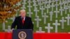 U.S. President Donald Trump speaks as he takes part in the commemoration ceremony for Armistice Day, 100 years after the end of World War One, at the Suresnes American Cemetery and Memorial in Paris, Nov. 11, 2018. 