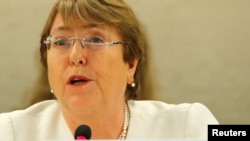 La Alta Comisionada de DD.HH. de la ONU Michelle Bachelet asiste al Consejo de DD.HH. de Naciones Unidas en Ginebra, Suiza, el lunes, 10 de septiembre de 2018.