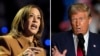 ARCHIVO - En una fotografía combinada, la candidata presidencial demócrata Kamala Harris (izq), habla durante un mitin en Michigan, el 26 de octubre de 2024, y el candidato presidencial republicano Donald Trump habla en Carolina del Norte, el 22 de octubre de 2024.