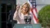 FILE - First Lady Jill Biden speaks on the South Lawn of the White House in Washington, Sept. 21, 2024. 