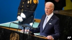 El presidente de EEUU, Joe Biden, interviene en la 77ª Asamblea General de la ONU, en Nueva York, EEUU, el 21 de septiembre de 2022.