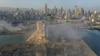 Gambar drone menunjukkan kerusakan yang terjadi di lokasi ledakan di pelabuhan Beirut, Lebanon, Rabu, 5 Agustus 2020.