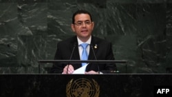 Jimmy Morales, presidente de Guatemala, durante la sesión No. 73 de la Asamblea General en las Naciones Unidas en Nueva York el 25 de septiembre de 2018.