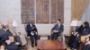 UN-Arab League Joint Special Envoy for Syria (JSE) Kofi Annan, fourth left, Norwegian Maj. Gen. Robert Mood, head of the U.N. observer team in Syria, third left, Syrian President Bashar Assad, third right, and Syrian Foreign Minister Walid Moallem, second