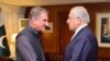 A photo released by the Foreign Office shows Pakistan's Foreign Minister Shah Mehmood Qureshi (L) receiving U.S. envoy Zalmay Khalilzad at the Foreign Ministry in Islamabad, Pakistan, April 5, 2019. 