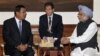 Indian Prime Minister Manmohan Singh (R) speaks with his Cambodian counterpart Hun Sen (L) during their meeting in New Delhi. Hun Sen is in India to attend the ASEAN-India Commemorative Summit, December 19, 2012.