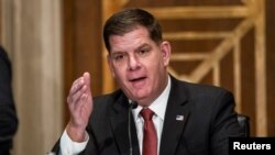 El exlíder sindical Marty Walsh, en su audiencia de confirmación en el Senado de EE. UU. el 4 de febrero de 2021.