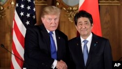 川普与安倍2017年11月6日举行联合记者会 