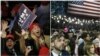 អ្នក​គាំទ្រ​លោក Donald Trump (ឆ្វេង) នៅ​សង្កាត់ Manhattan ក្រុង​ញូវយ៉ក អបអរសាទរ​ខណៈ​លទ្ធផល​ថ្មី​មួយ ខណៈ​ដែល​អ្នក​គាំទ្រ​លោកស្រី Hillary Clinton (ស្តាំ) ភ្ញាក់​ផ្អើល​ចំពោះ​​លទ្ធផល​​ចុង​ក្រោយ កាល​ពី​ថ្ងៃ​ទី​៨ ខែ​វិច្ឆិកា ឆ្នាំ​២០១៦។