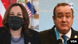 Imagen compuesta de la vicepresidenta de Estados Unidos, Kamala Harris, y el presidente de Guatemala, Alejandro Giammattei.