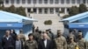  U.S. Secretary of State Rex Tillerson stands with U.S. Gen. Vincent K. Brooks (third from right), commander of the United Nations Command, Combined Forces Command and United States Forces Korea and deputy Commander of the Combined Force Command General L