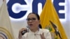 ARCHIVO: La presidenta del Consejo Nacional Electoral de Ecuador, Diana Atamaint, habla en una conferencia de prensa en Quito el 17 de mayo de 2023.