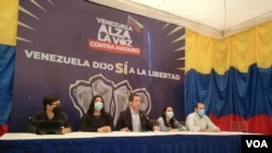 El presidente interino de Venezuela, Juan Guaidó, durante una rueda de prensa, el 13 de dciembre de 2020.